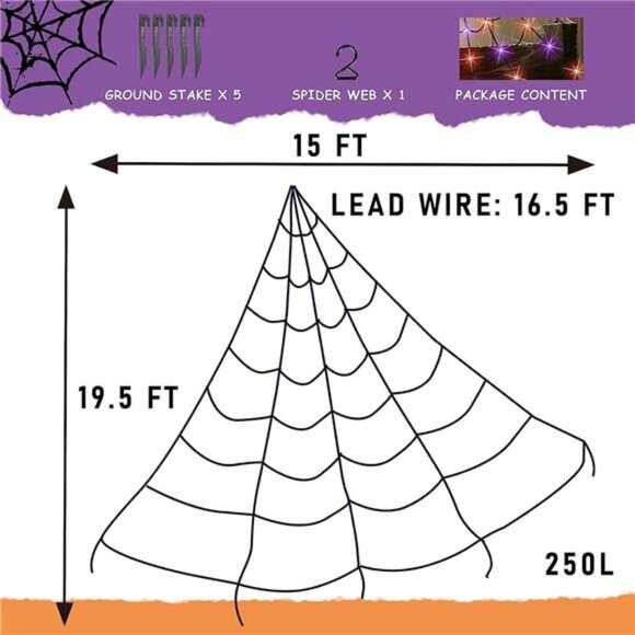 250 LED Spider Web Halloween Lights, 19.5 FT x 15 FT Giant Halloween Decorations - Picture 3 of 8
